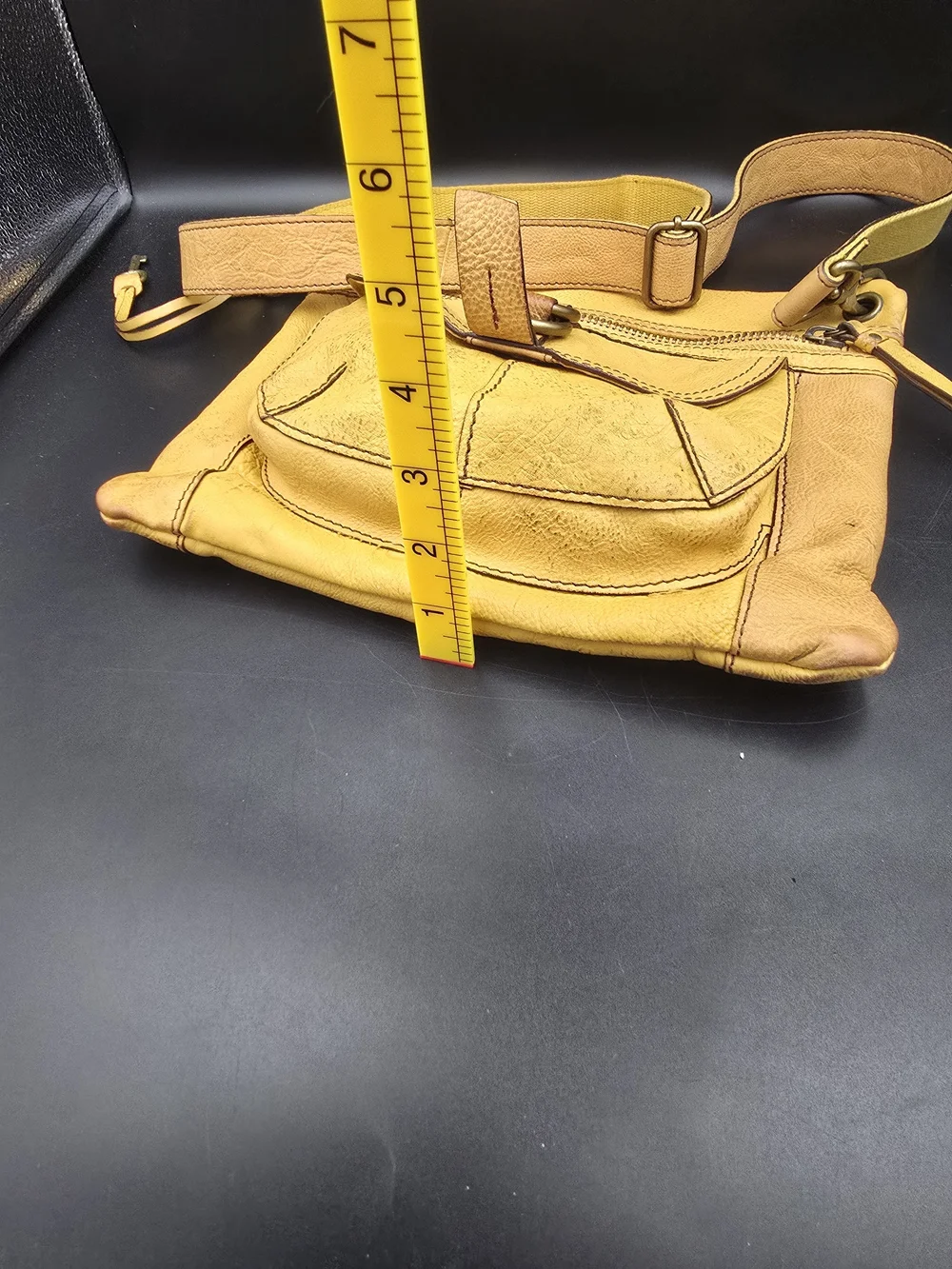 Fossil Mustard Yellow Leather Crossbody Bag with Front Flap